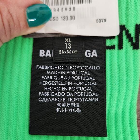 Authentic BALENCIAGA Logo Neon Green Long Socks XL Luxury - Picture 3 of 5